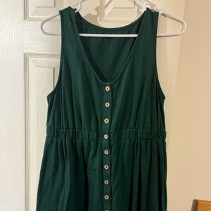Green Casual Sleeveless T-Shirt Dress Button Down Short Mini LARGE